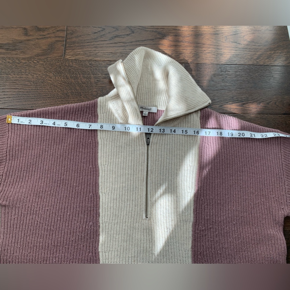 Madewell‎ Sweater Women’s Wool Blend Purple Color Block Half Zip Pullover Size S - Picture 14 of 14